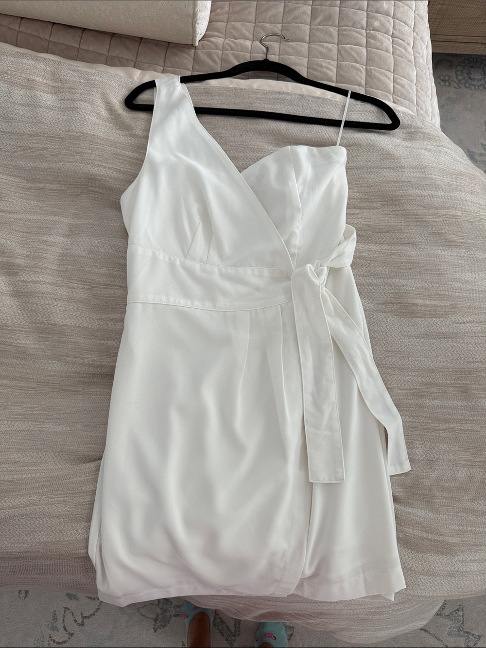 Women’s One-Shoulder Wrap Dress with Side Tie - White